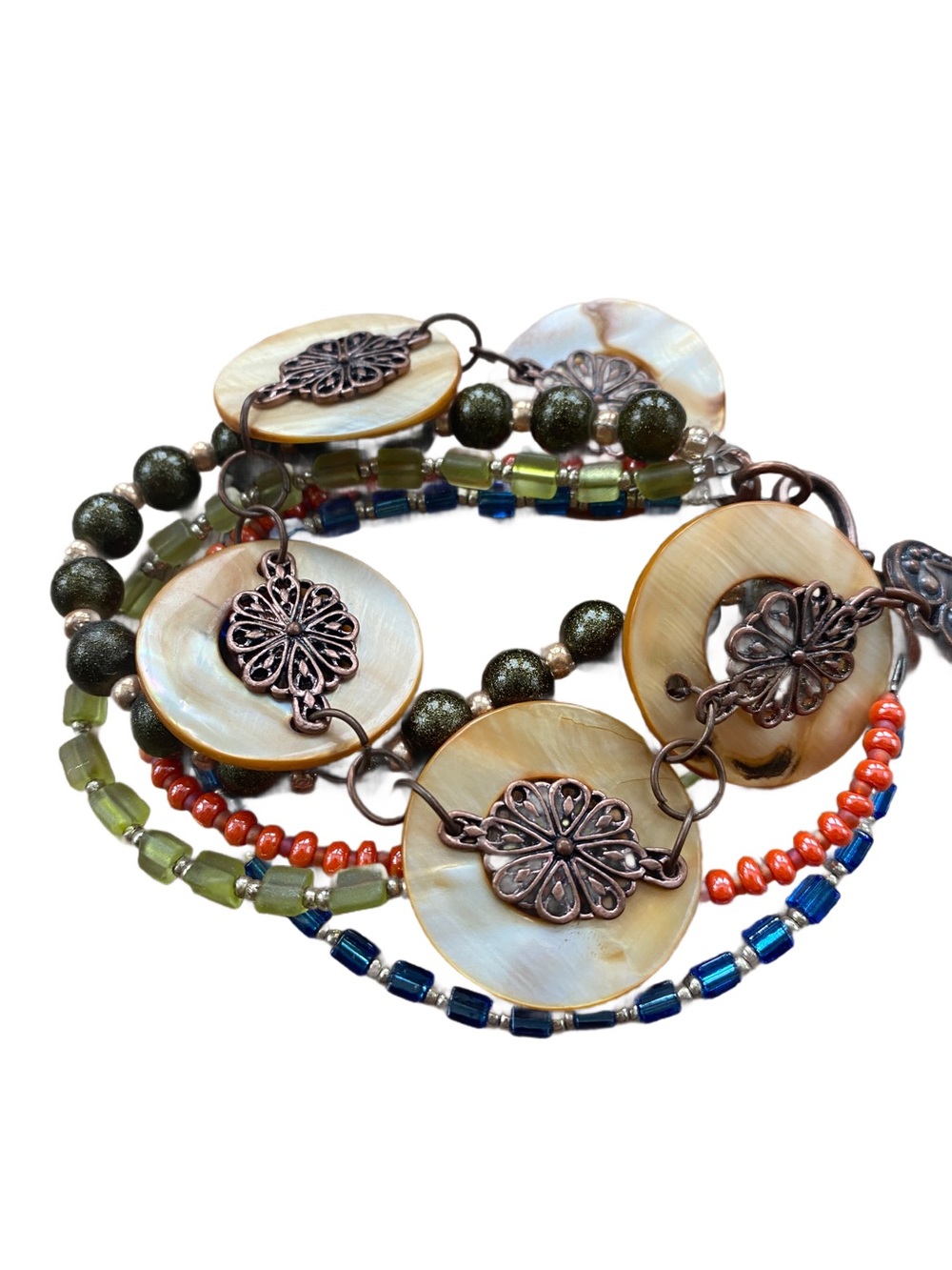 Artisan Mother-of-Pearl Disc Coil Bracelet - Multicolor